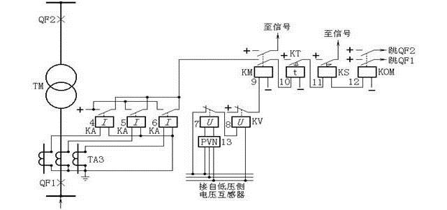 复合电压启动的过电流保护原理图 