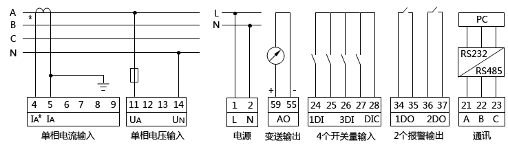 YR-GFP单相有功功率表接线图