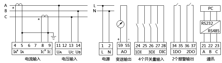 三相三线低压系统有功功率表接线图