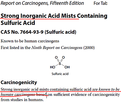 第9次致癌物公告中涉及到硫酸的原文