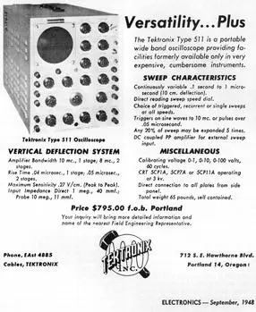 泰克1948年的示波器广告